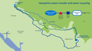 A map showing Hampshire water transfer and water recycling proposed solution in the RAPID programme
