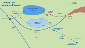 A map showing Cheddar Two source and transfer at gate 2